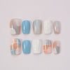 Blubella Geometria Pastello collezione completa press-on nails - 10 design unghie finte riutilizzabili moderne geometriche azzurro grigio arancio qualità artigianale