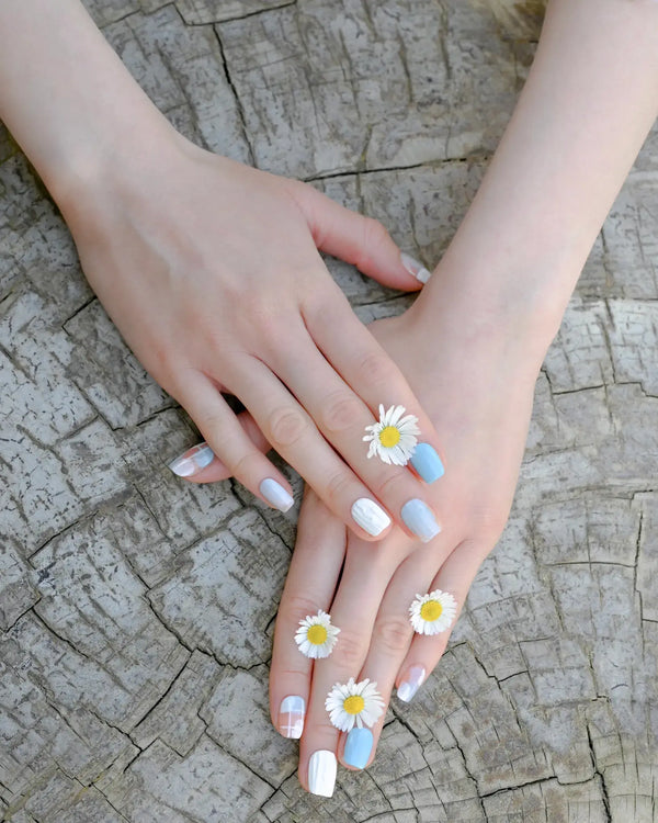 Unghie quotidiane Blubella Geometria Pastello look urbano - press-on nails riutilizzabili design geometrico per stile casual chic moderno tutti i giorni