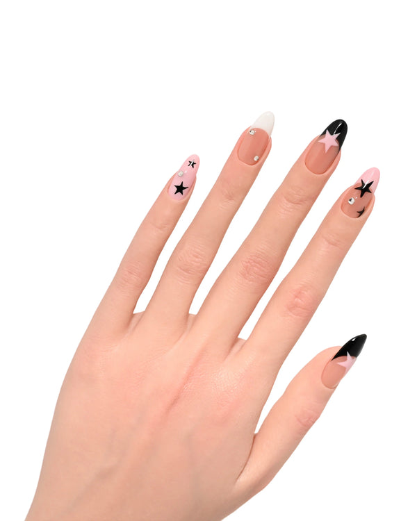 Kit di applicazione professionale Stelle Notturne incluso con accessori premium per french moderno perfetto, stelle contrasto e dettagli cristallini