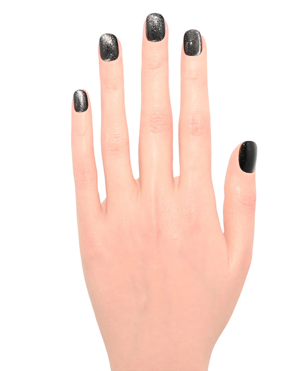 Vista organizzata press on nails Blubella Notte Scintillante, set professionale unghie nere con glitter metallico premium quality