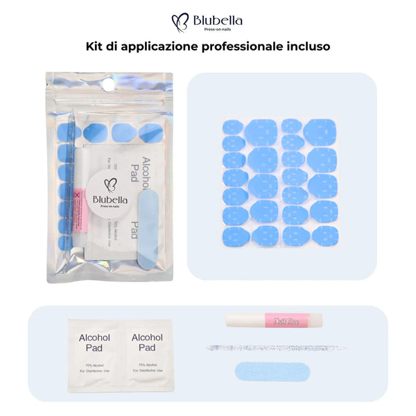 Kit di applicazione professionale Blubella completo - professional press-on nails application kit con alcohol pad, lima, colla, nail art italiana
