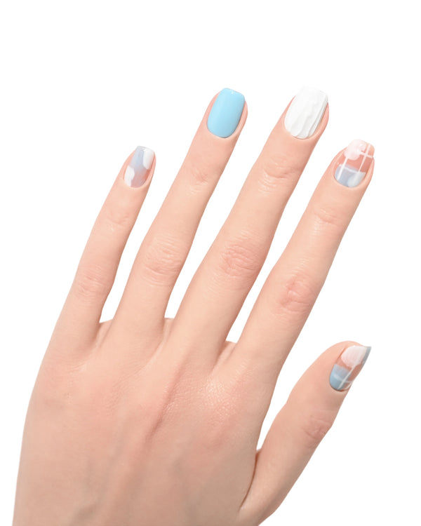 Blubella Geometria Pastello unghie versatili look naturale - press-on nails riutilizzabili design geometrico pastello per ogni occasione artigianali made in Italy