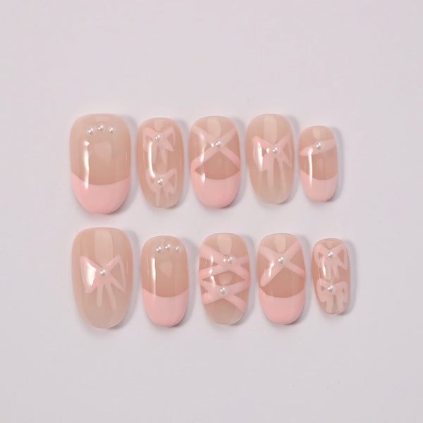 Set completo unghie finte Blubella Grazia di Ballerina rosa nude riutilizzabili fatto a mano stile mediterraneo