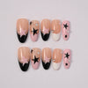 Set completo press on nails Stelle Notturne Blubella premium edition con stelle in contrasto su base nude e rosa, french manicure nero e bianco, dettagli cristallini