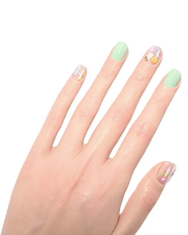 unghie press-on bicolore con foil olografico e finitura ultra-lucida - effetto premium riutilizzabile