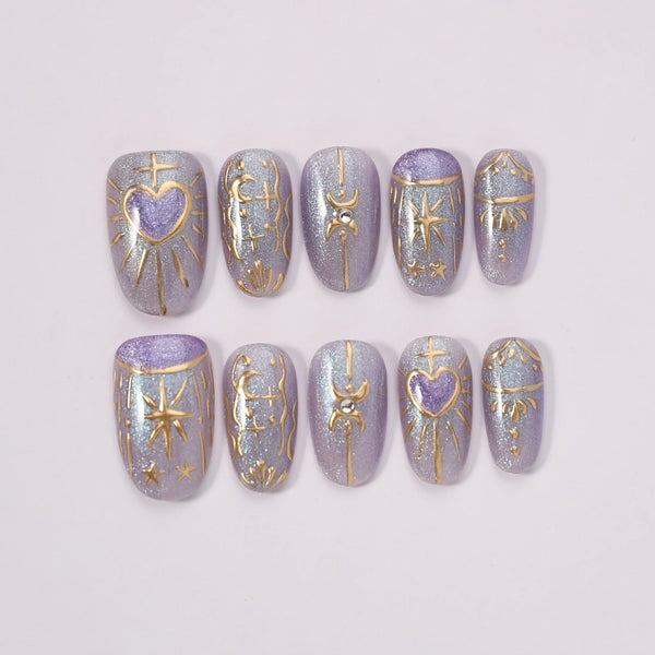 Unghie finte Magia handmade notte indossate - Italian design press-on nails stellata artigianali